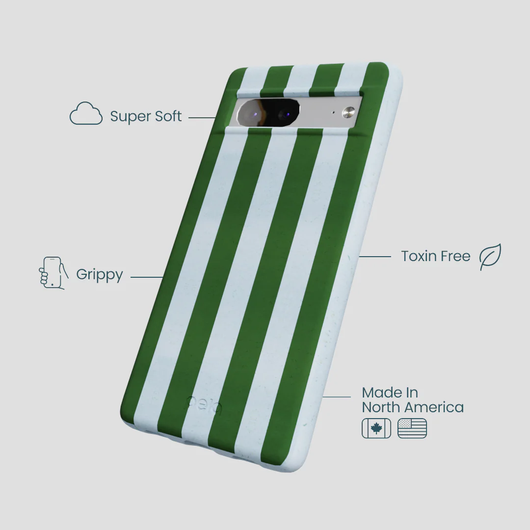 Powder Blue Big Evergreen Stripes Google Pixel 7a Case - Image 4
