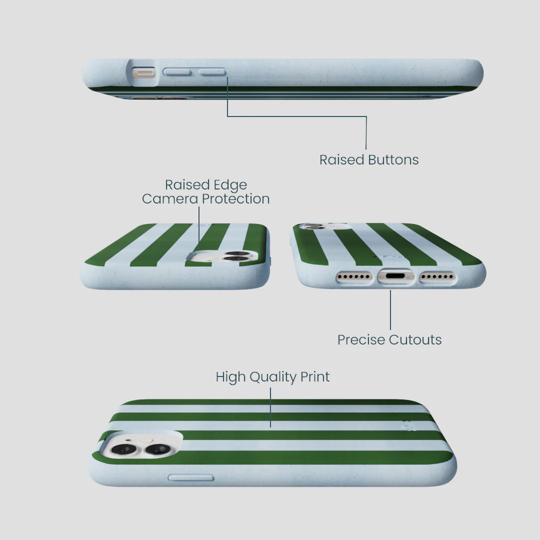 Powder Blue Big Evergreen Stripes iPhone 11 Case - Image 3