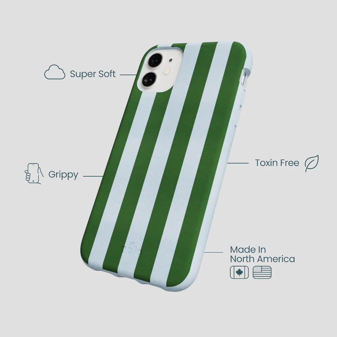 Powder Blue Big Evergreen Stripes iPhone 11 Case - Image 4