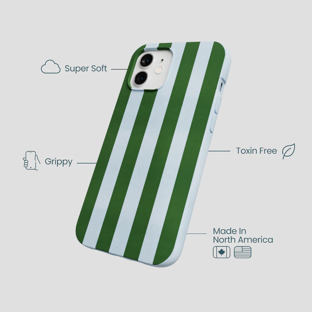 Powder Blue Big Evergreen Stripes iPhone 12/ iPhone 12 Pro Case - Image 4