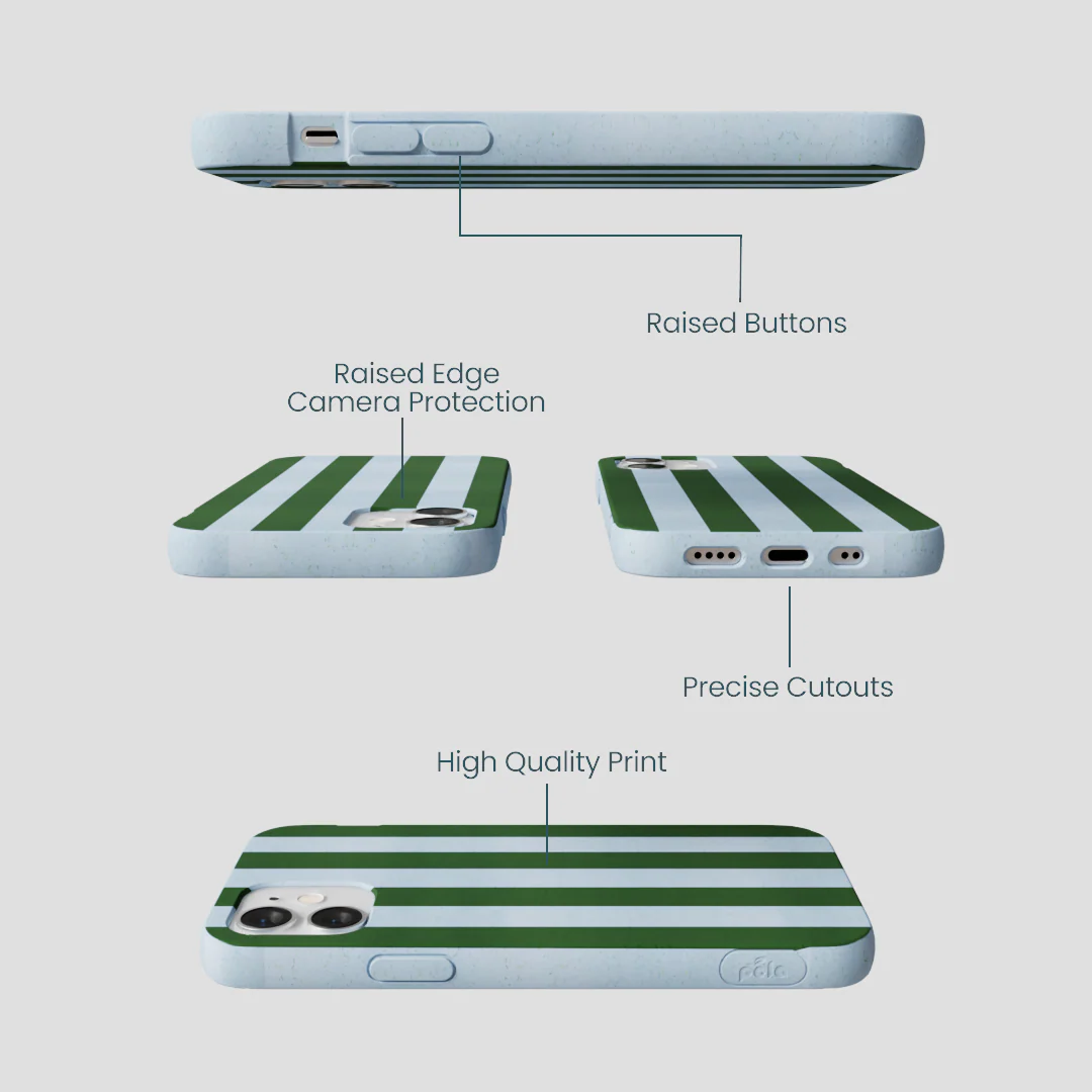 Powder Blue Big Evergreen Stripes iPhone 12 Mini Case - Image 3