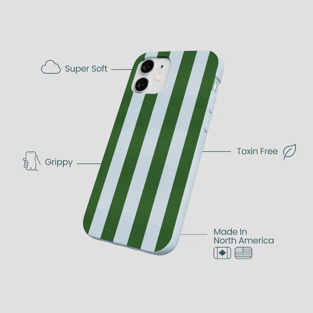 Powder Blue Big Evergreen Stripes iPhone 12 Mini Case - Image 4