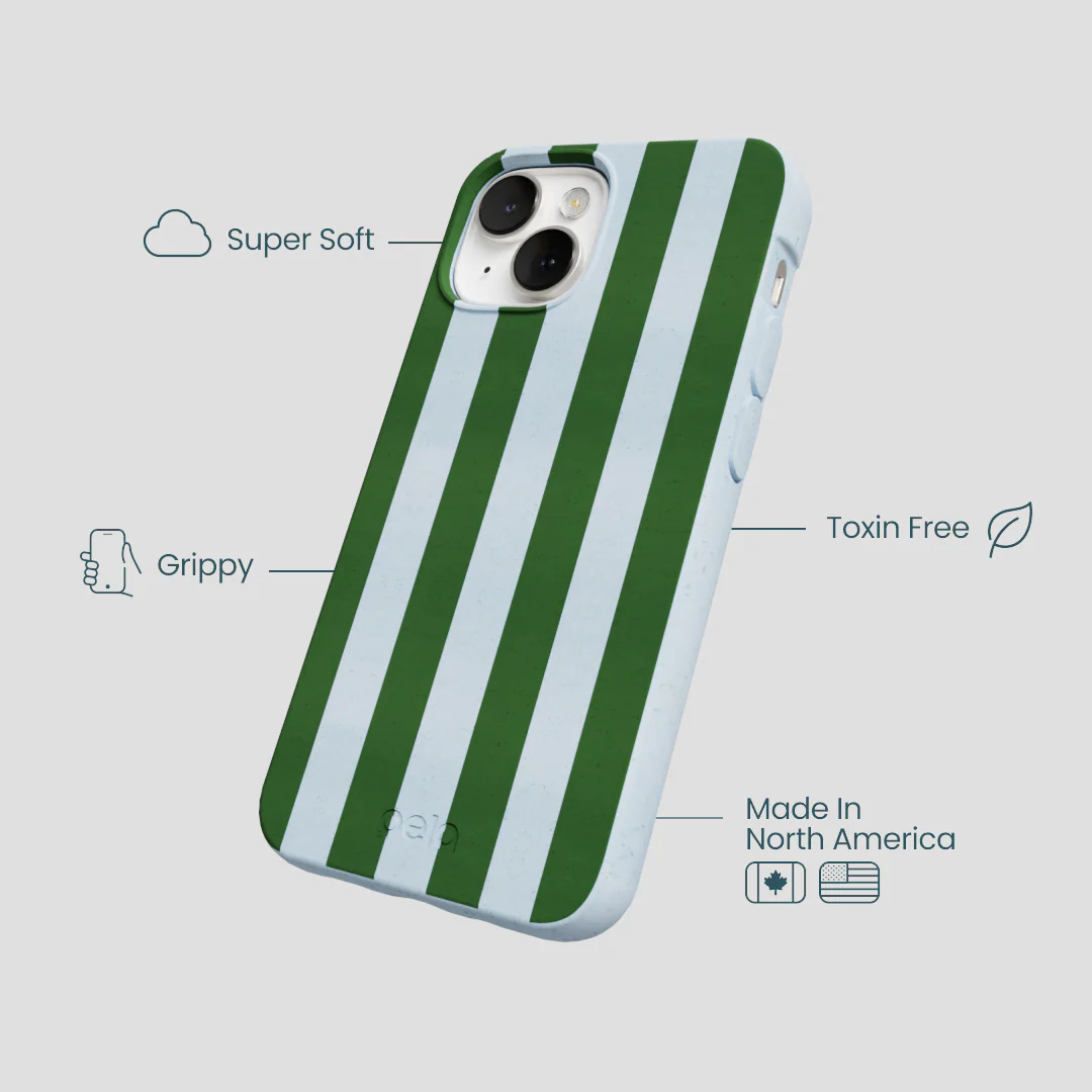 Powder Blue Big Evergreen Stripes iPhone 13 Case - Image 4
