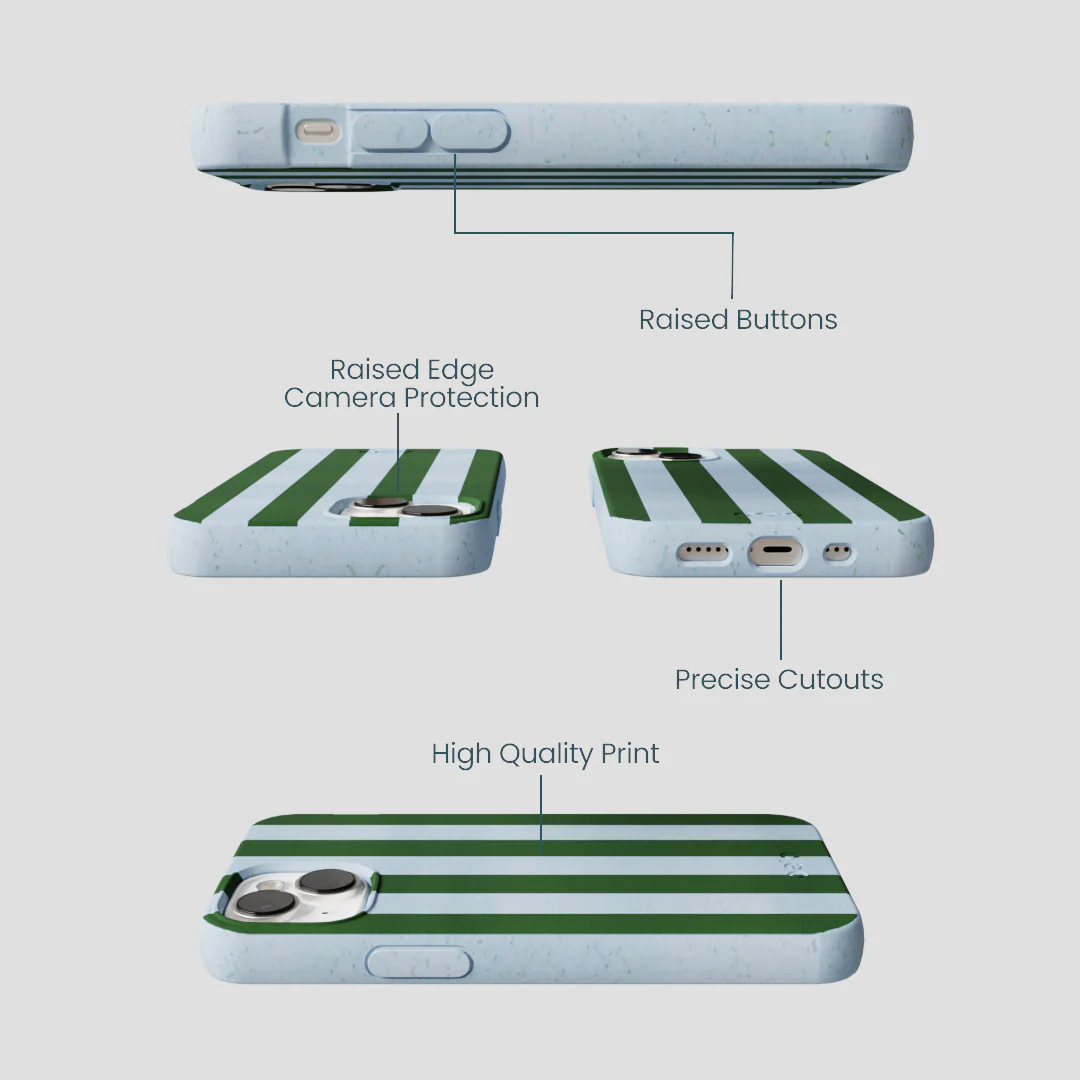 Powder Blue Big Evergreen Stripes iPhone 13 Mini Case - Image 3