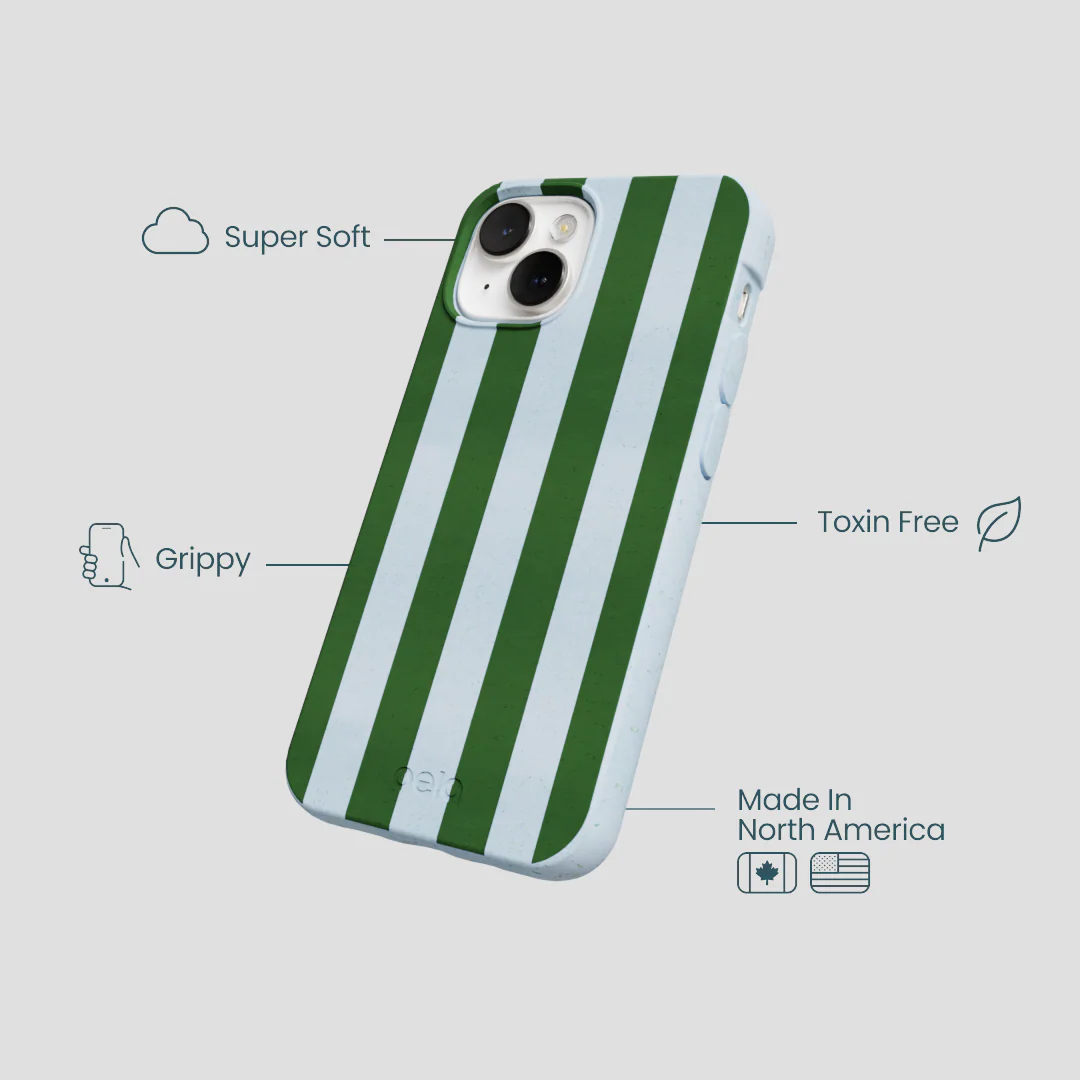 Powder Blue Big Evergreen Stripes iPhone 13 Mini Case - Image 4