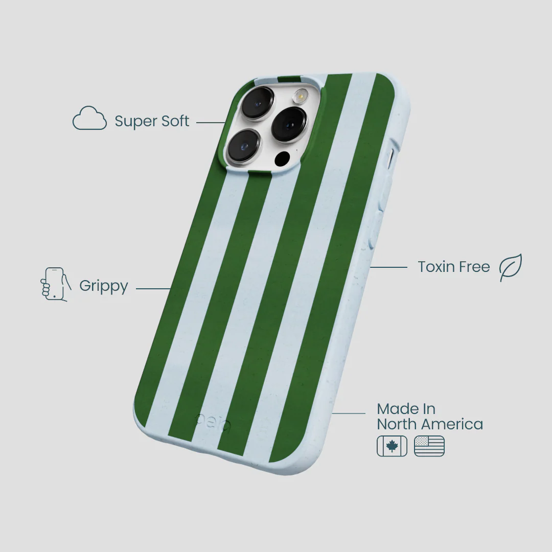 Powder Blue Big Evergreen Stripes iPhone 13 Pro Case - Image 4