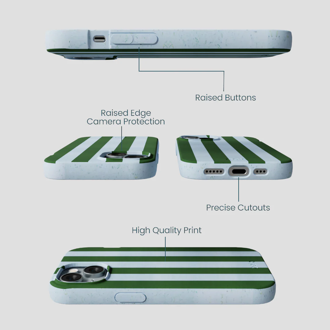 Powder Blue Big Evergreen Stripes iPhone 14 Case - Image 3