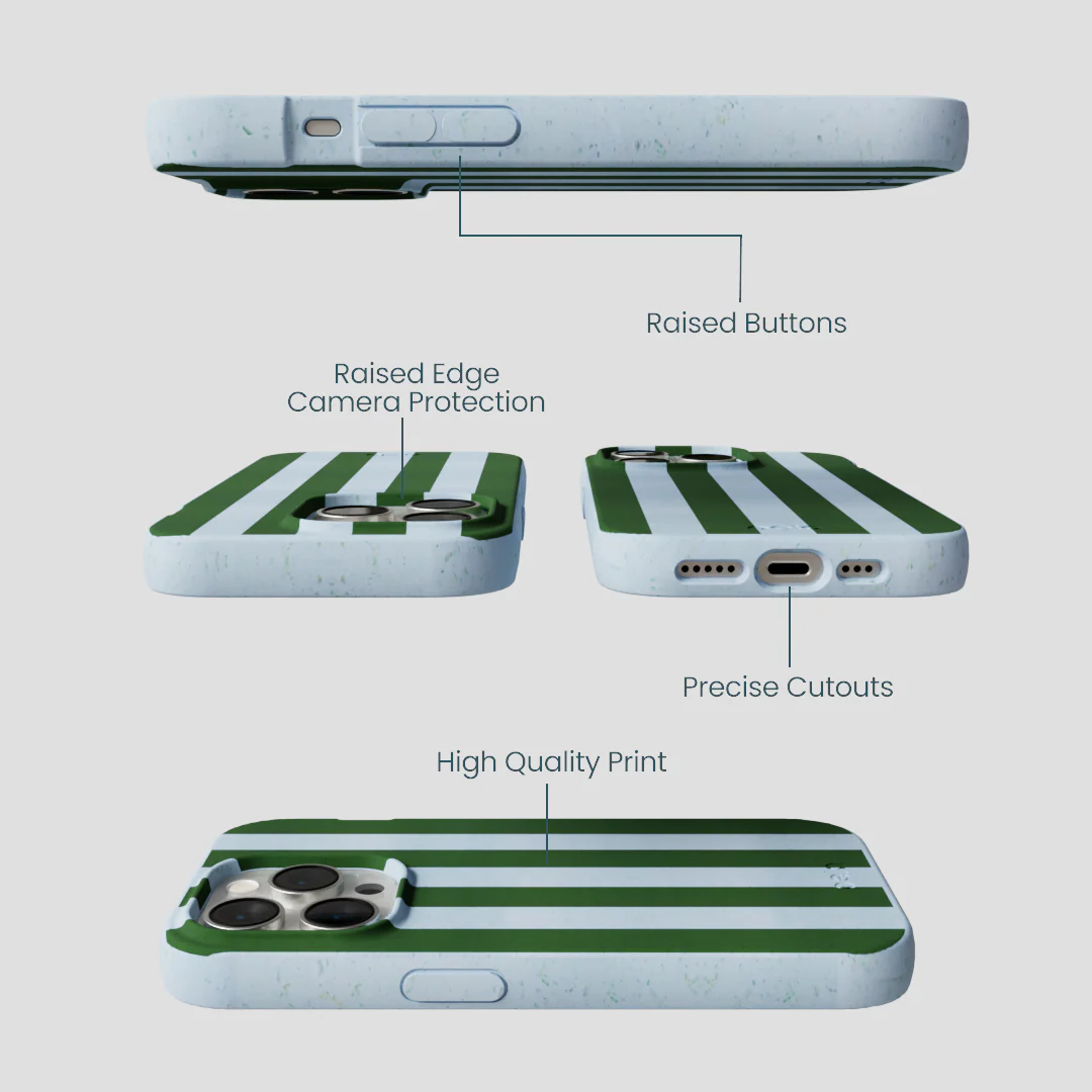 Powder Blue Big Evergreen Stripes iPhone 14 Pro Case - Image 3