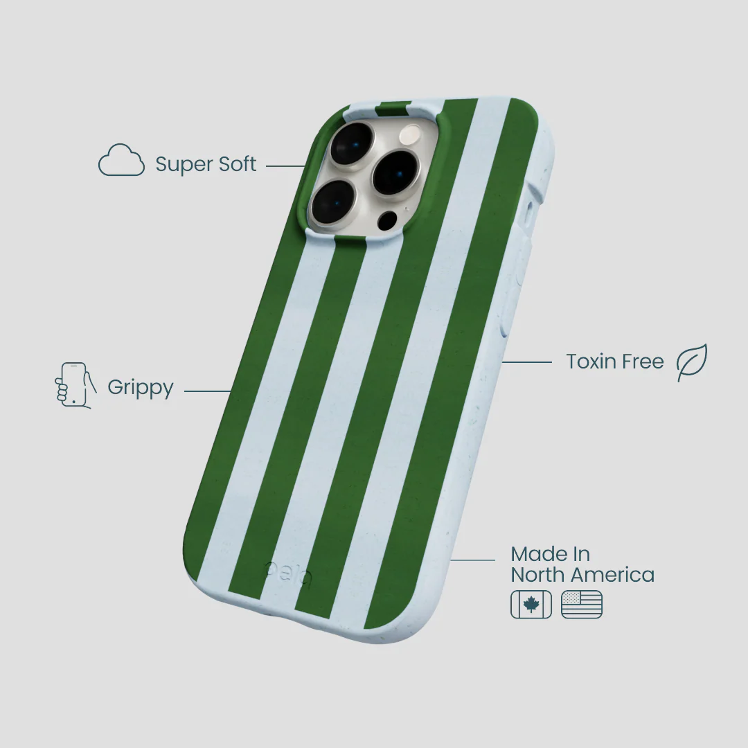 Powder Blue Big Evergreen Stripes iPhone 14 Pro Case - Image 4