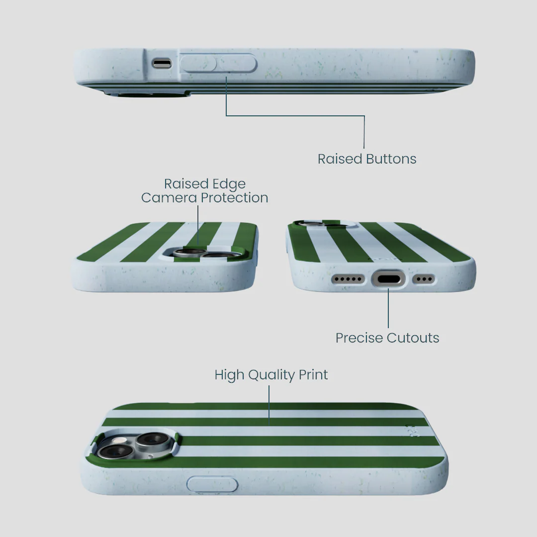 Powder Blue Big Evergreen Stripes iPhone 15 Case - Image 3