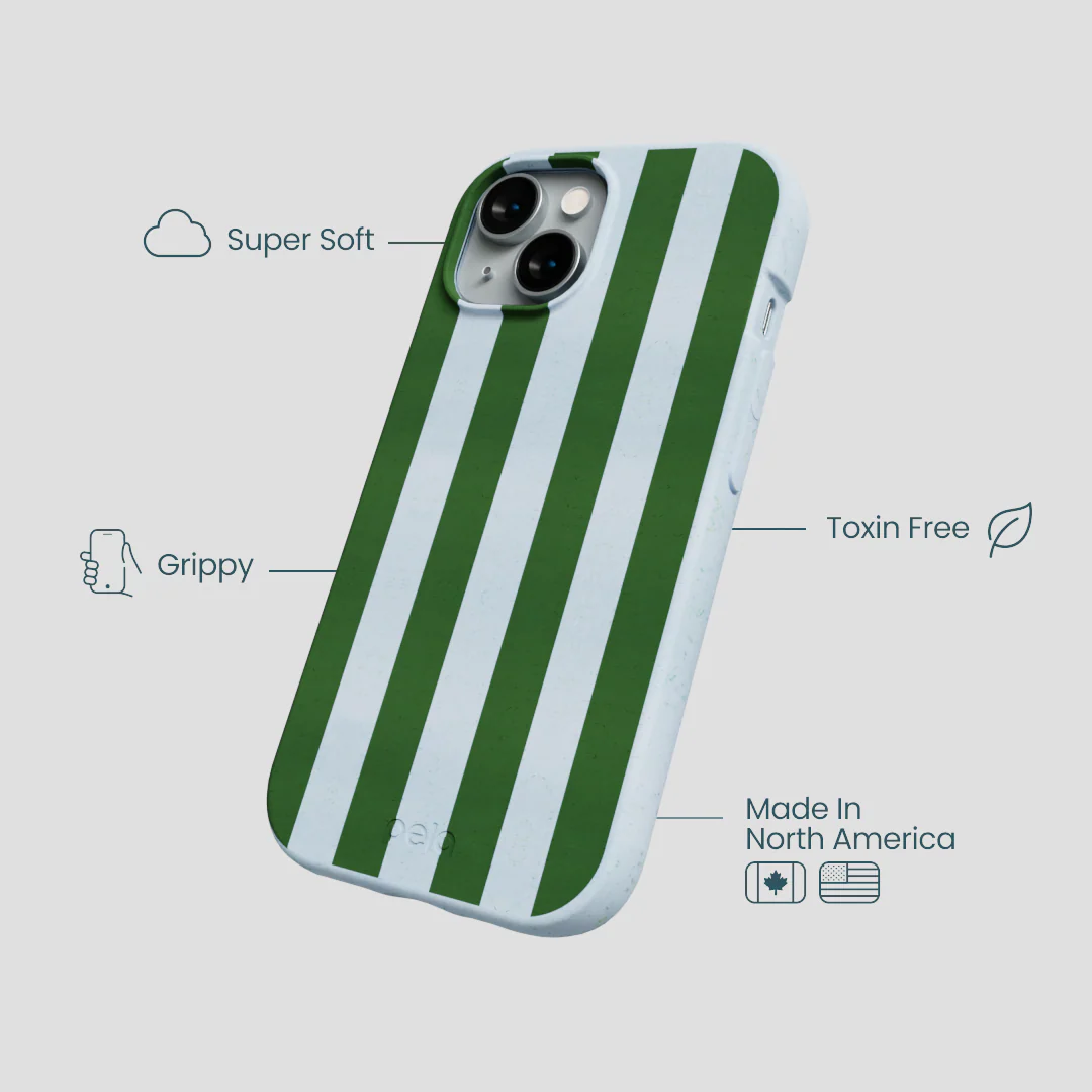 Powder Blue Big Evergreen Stripes iPhone 15 Case - Image 4