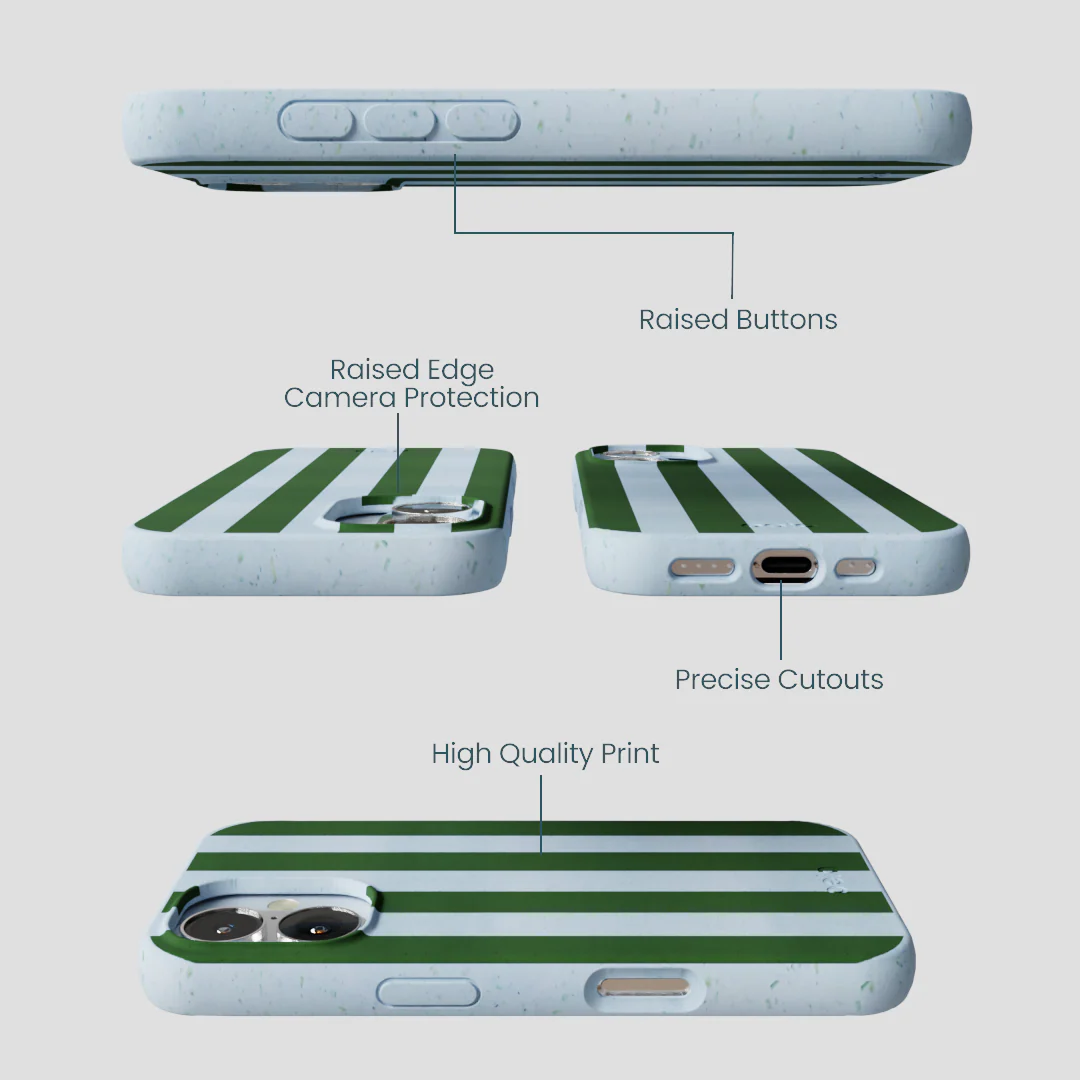 Powder Blue Big Evergreen Stripes iPhone 16 Case - Image 3