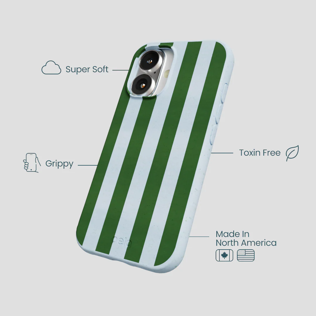 Powder Blue Big Evergreen Stripes iPhone 16 Case - Image 4