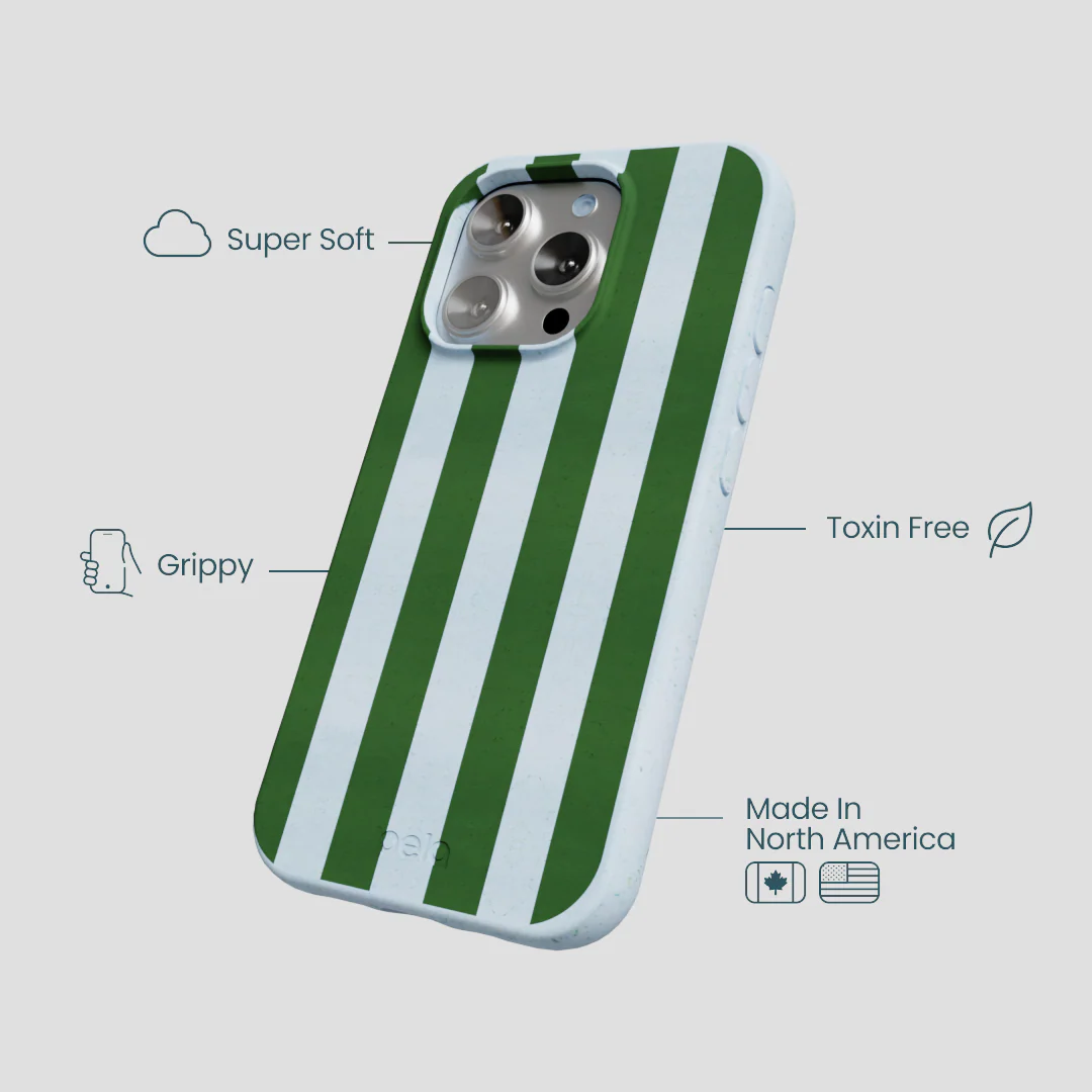 Powder Blue Big Evergreen Stripes iPhone 16 Pro Case - Image 4