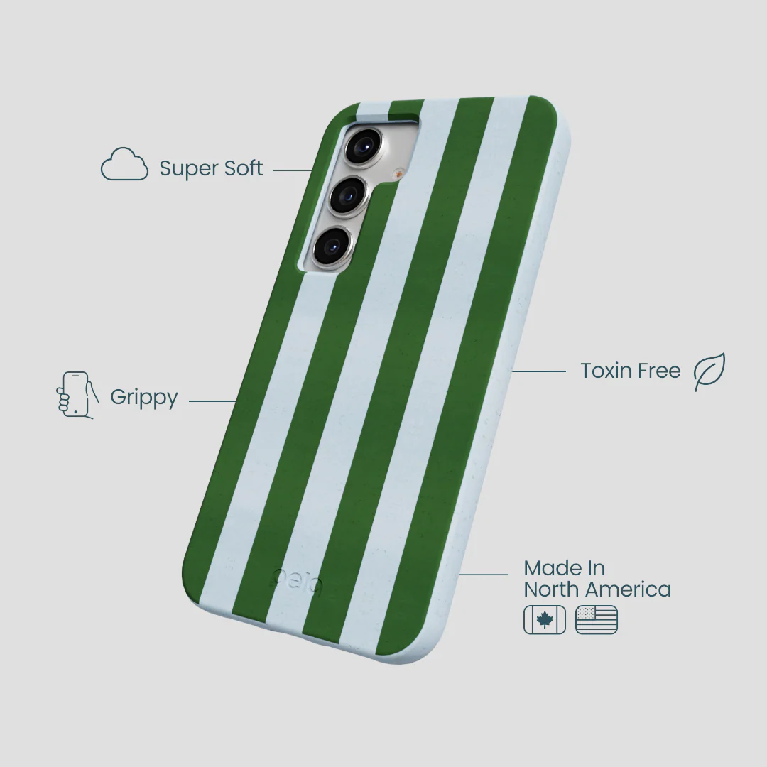 Powder Blue Big Evergreen Stripes Samsung Galaxy S25 Case - Image 4
