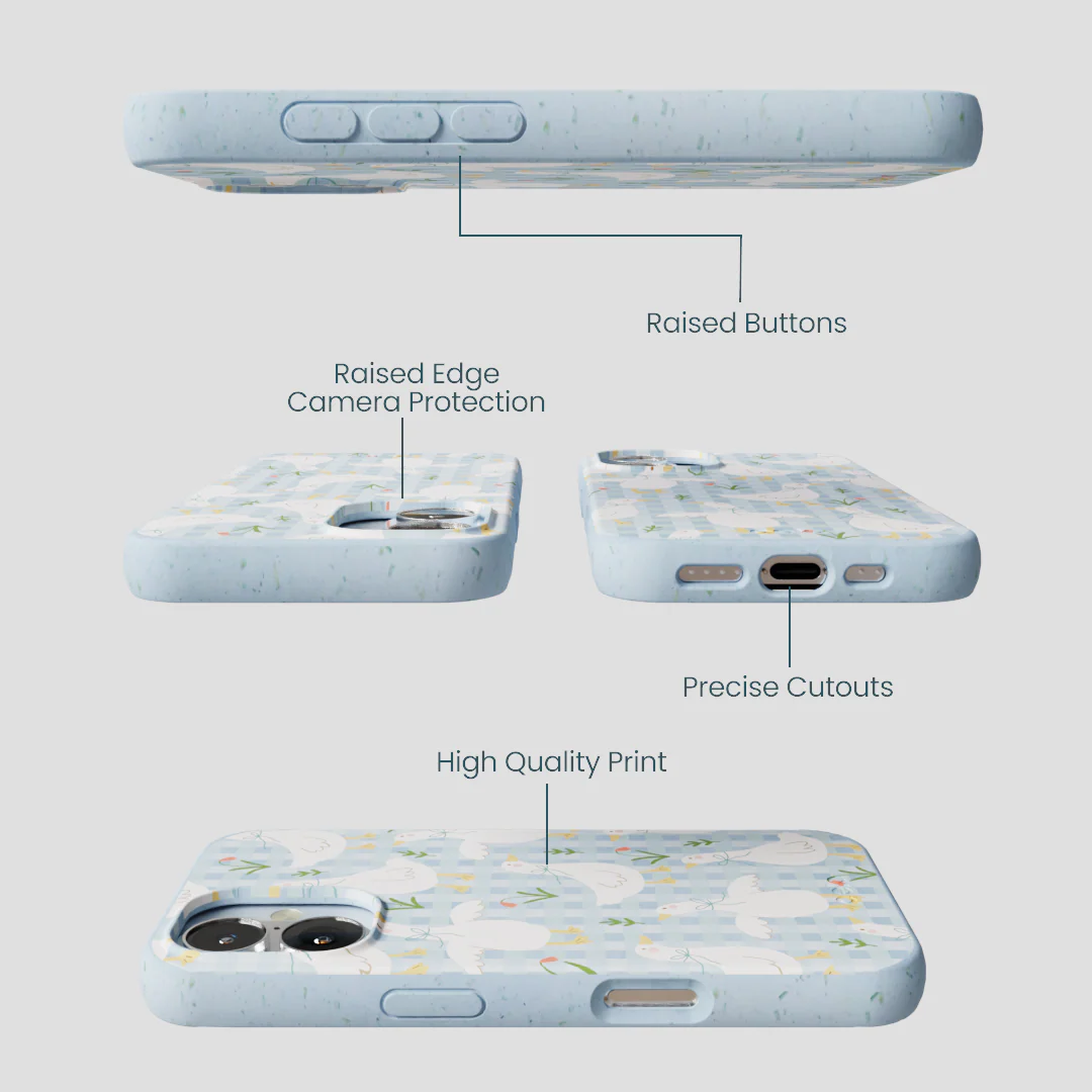 Powder Blue Blooming Quackers iPhone 16 Case - Image 3