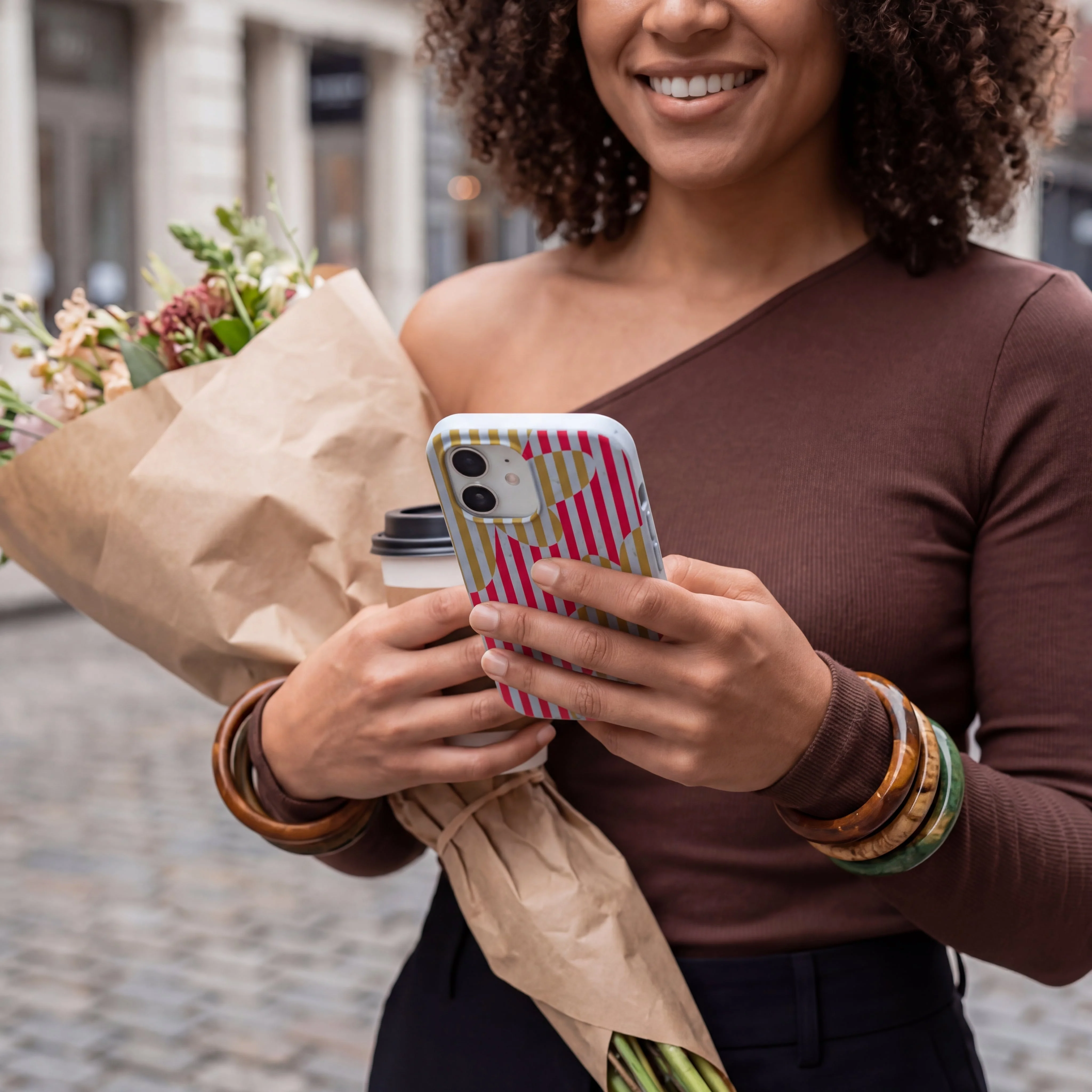 Powder Blue Blooming Stripes iPhone 14 Pro Case - Image 2