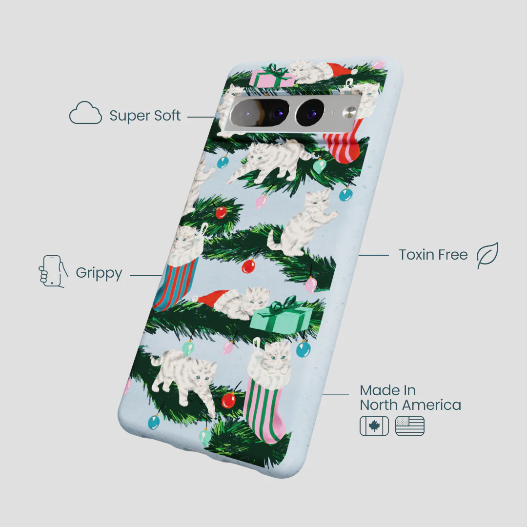 Powder Blue Christmas Kittens Google Pixel 7 Pro Case - Image 4