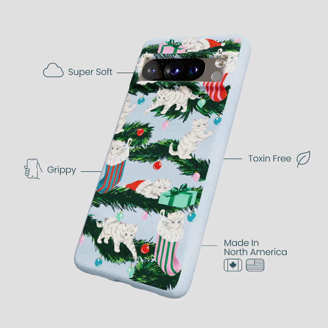 Powder Blue Christmas Kittens Google Pixel 8 Pro Case - Image 4