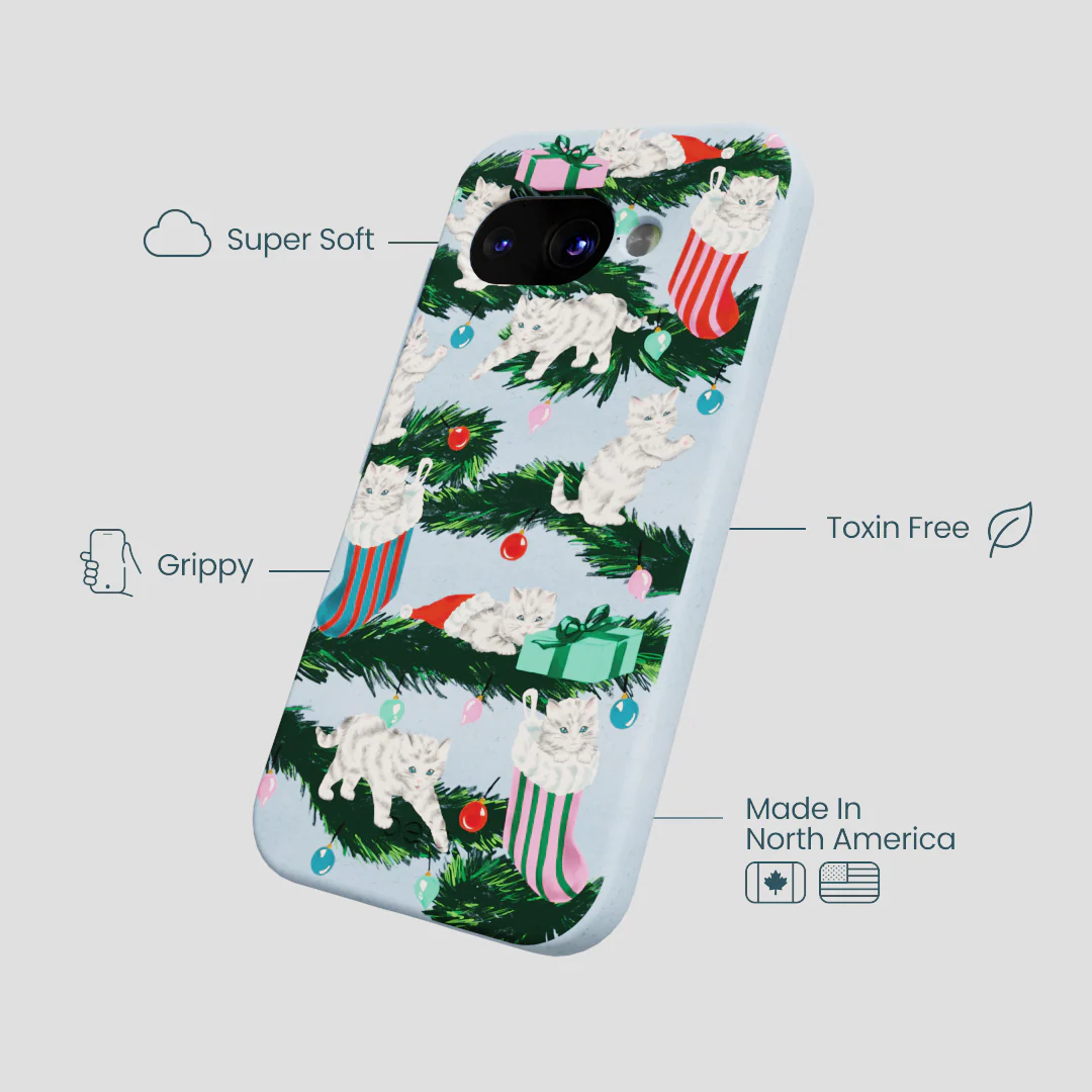 Powder Blue Christmas Kittens Google Pixel 9a Case - Image 4