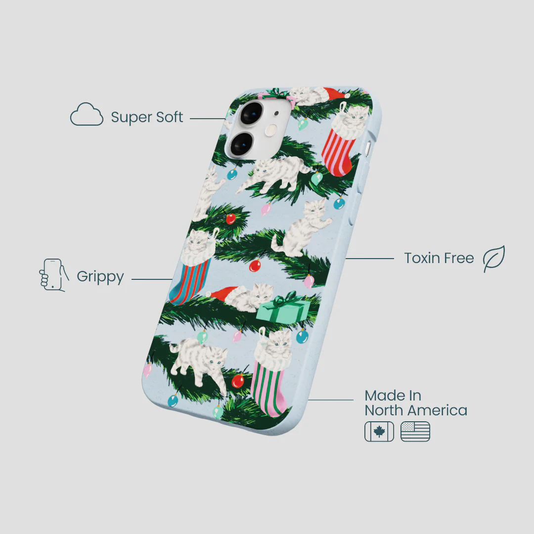 Powder Blue Christmas Kittens iPhone 12 Mini Case - Image 4