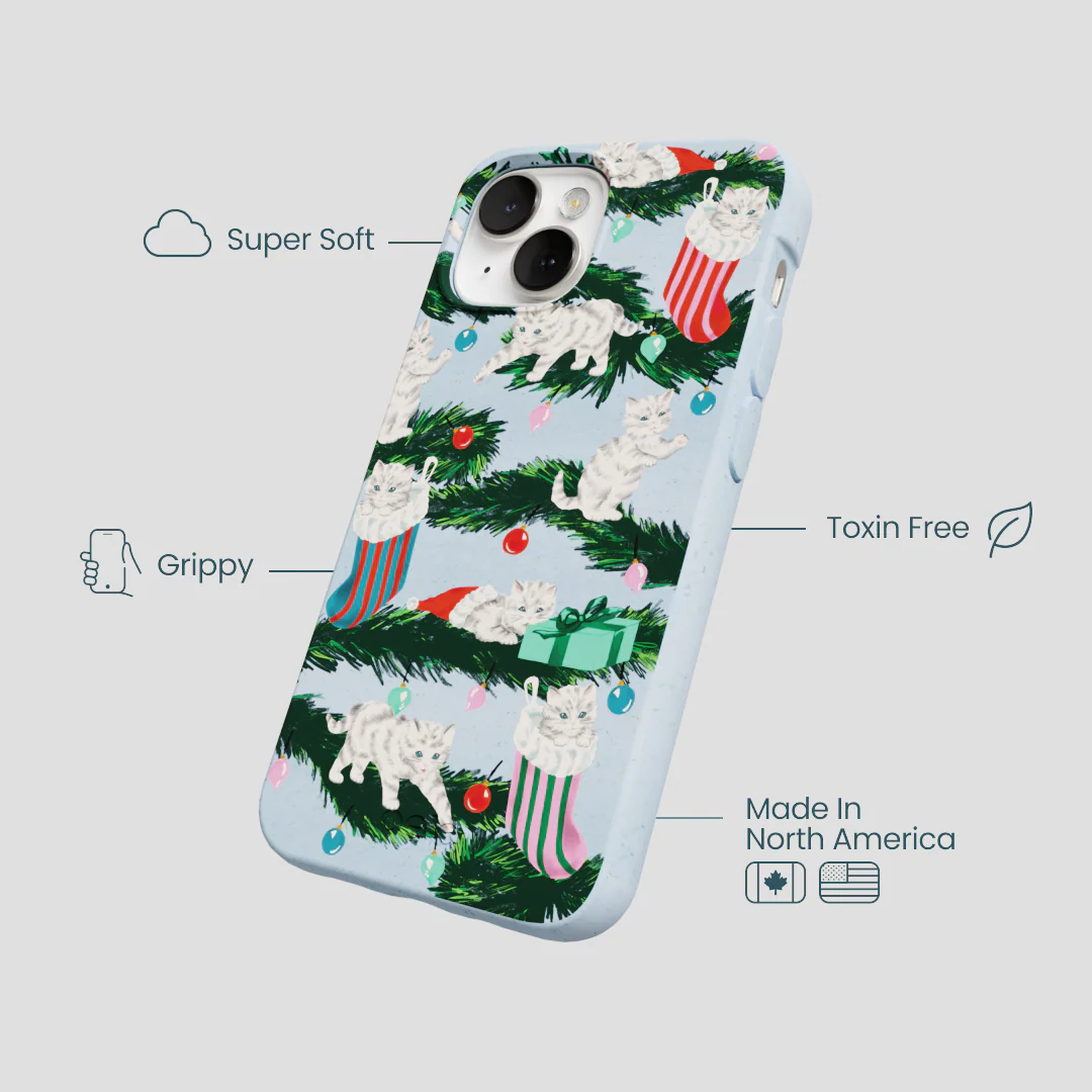 Powder Blue Christmas Kittens iPhone 13 Case - Image 4