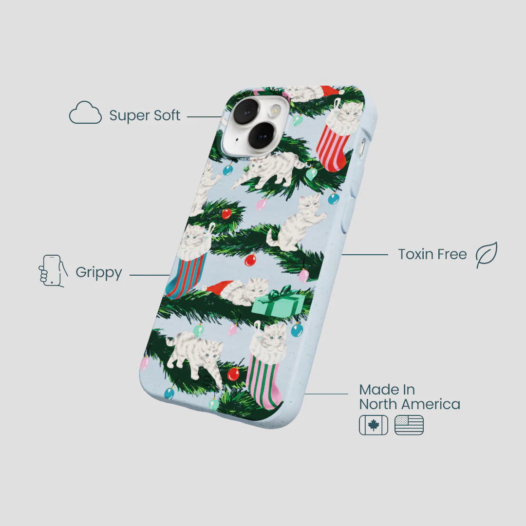 Powder Blue Christmas Kittens iPhone 13 Mini Case - Image 4