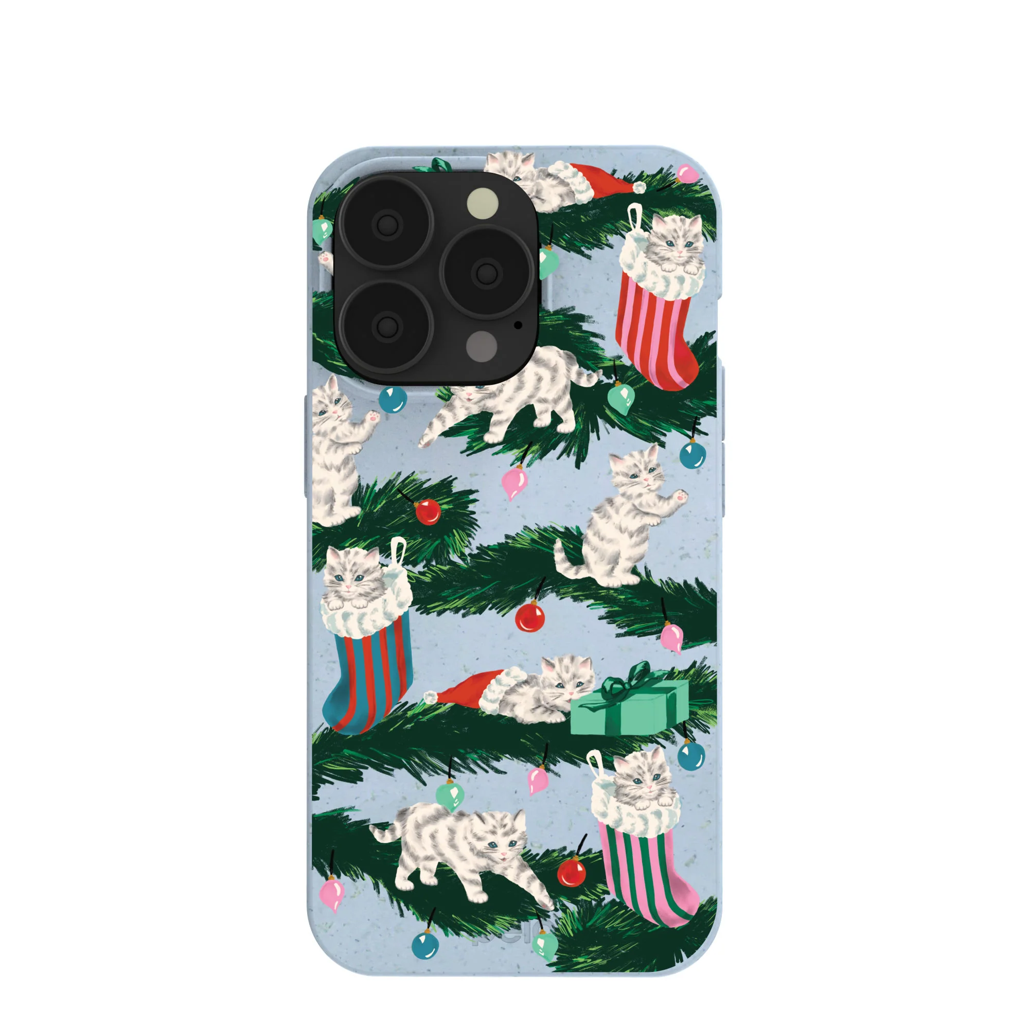 Powder Blue Christmas Kittens iPhone 13 Pro Case