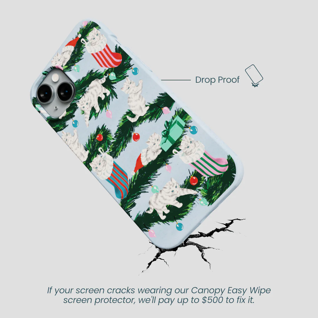 Powder Blue Christmas Kittens iPhone 14 Plus Case - Image 5