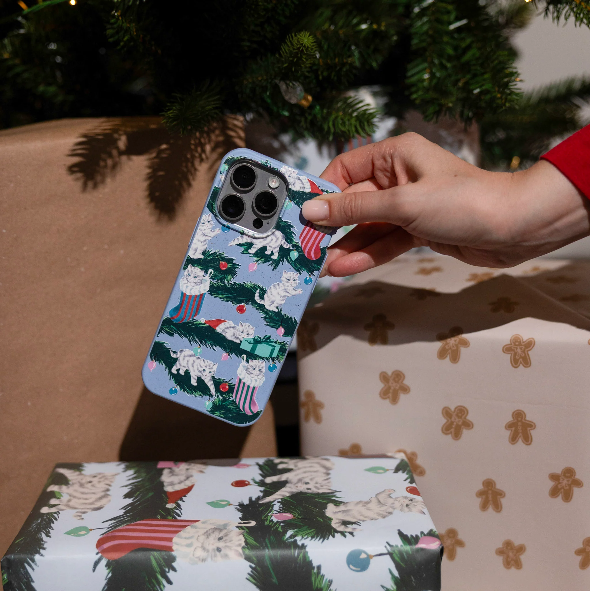 Powder Blue Christmas Kittens iPhone 14 Plus Case - Image 6