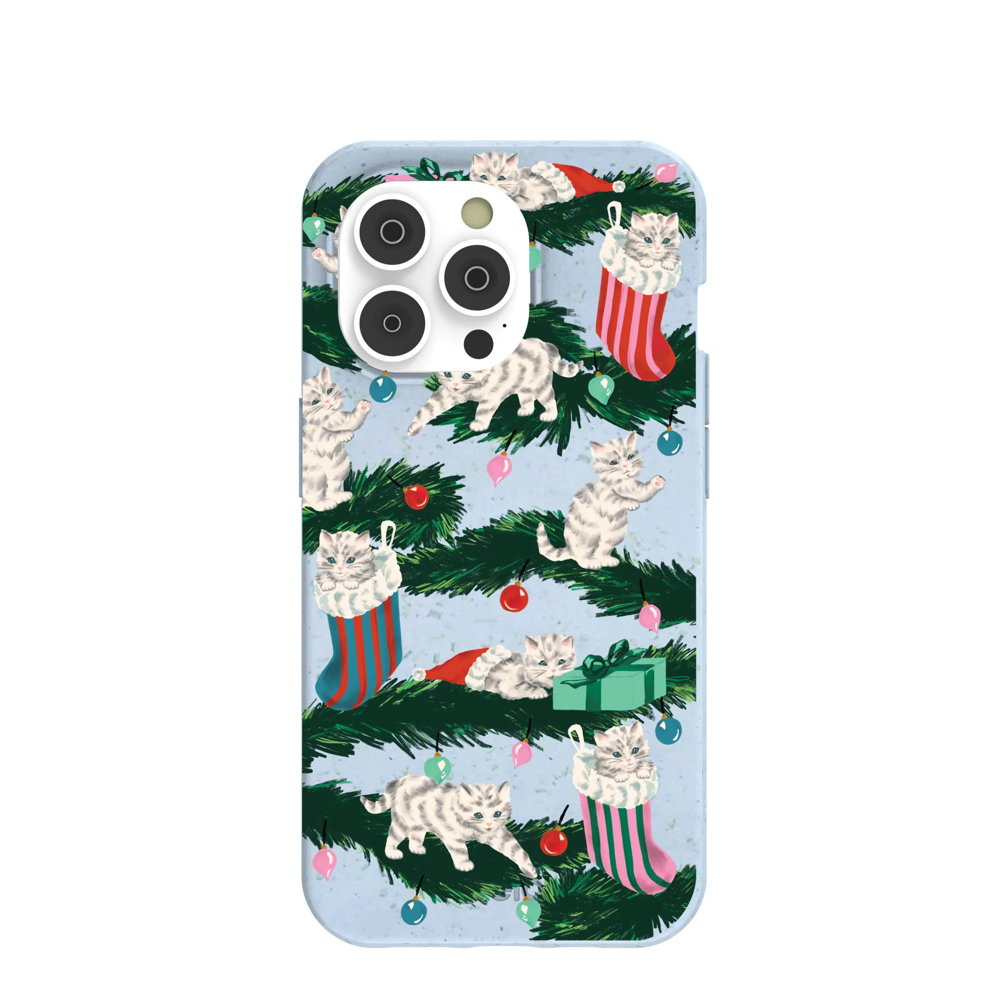 Powder Blue Christmas Kittens iPhone 14 Pro Case