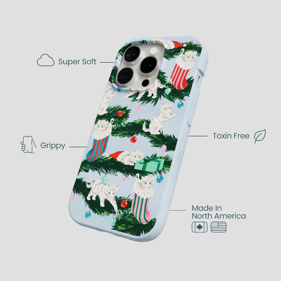 Powder Blue Christmas Kittens iPhone 14 Pro Case - Image 4