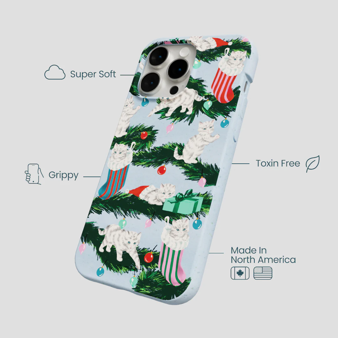 Powder Blue Christmas Kittens iPhone 14 Pro Max Case - Image 4