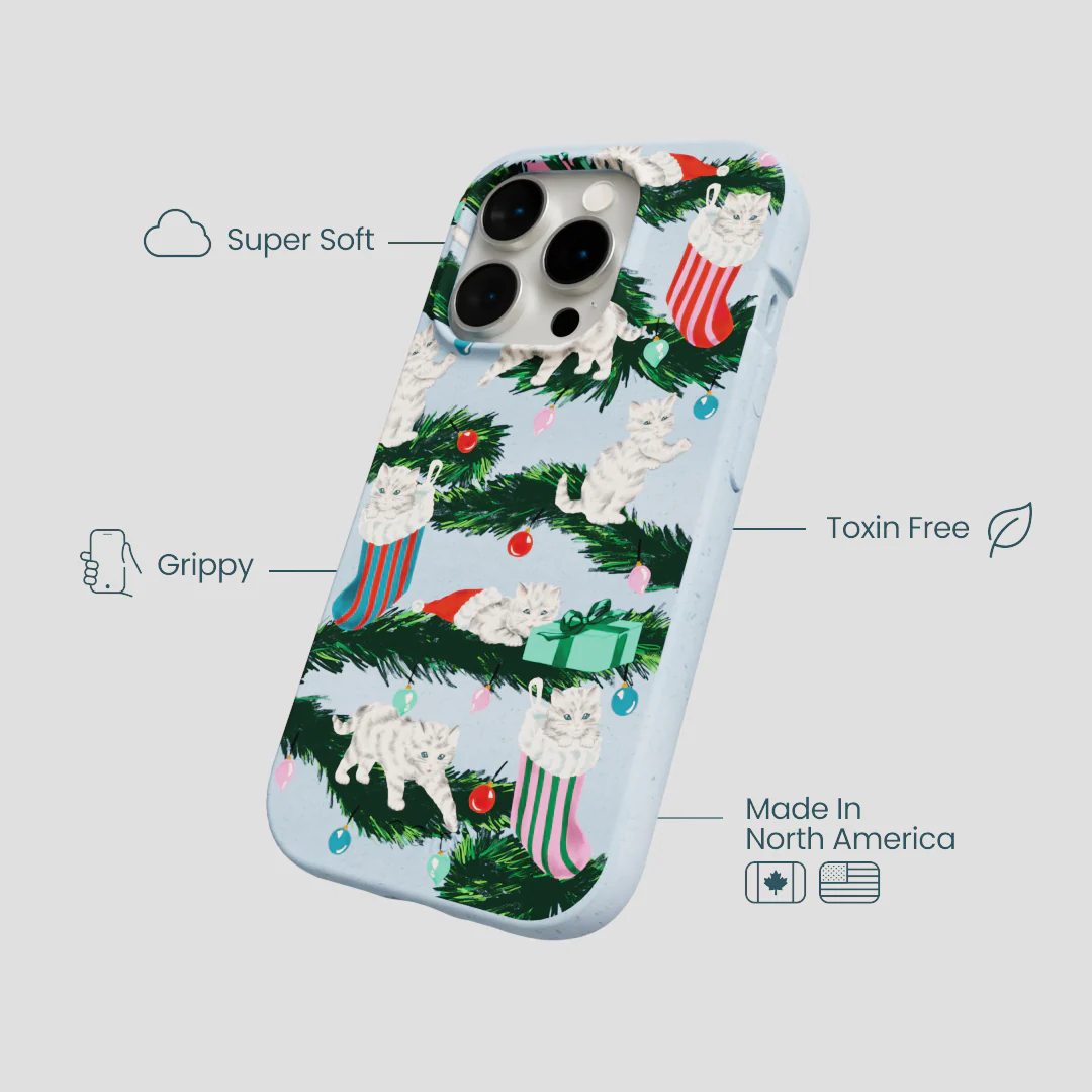 Powder Blue Christmas Kittens iPhone 15 Pro Case - Image 4
