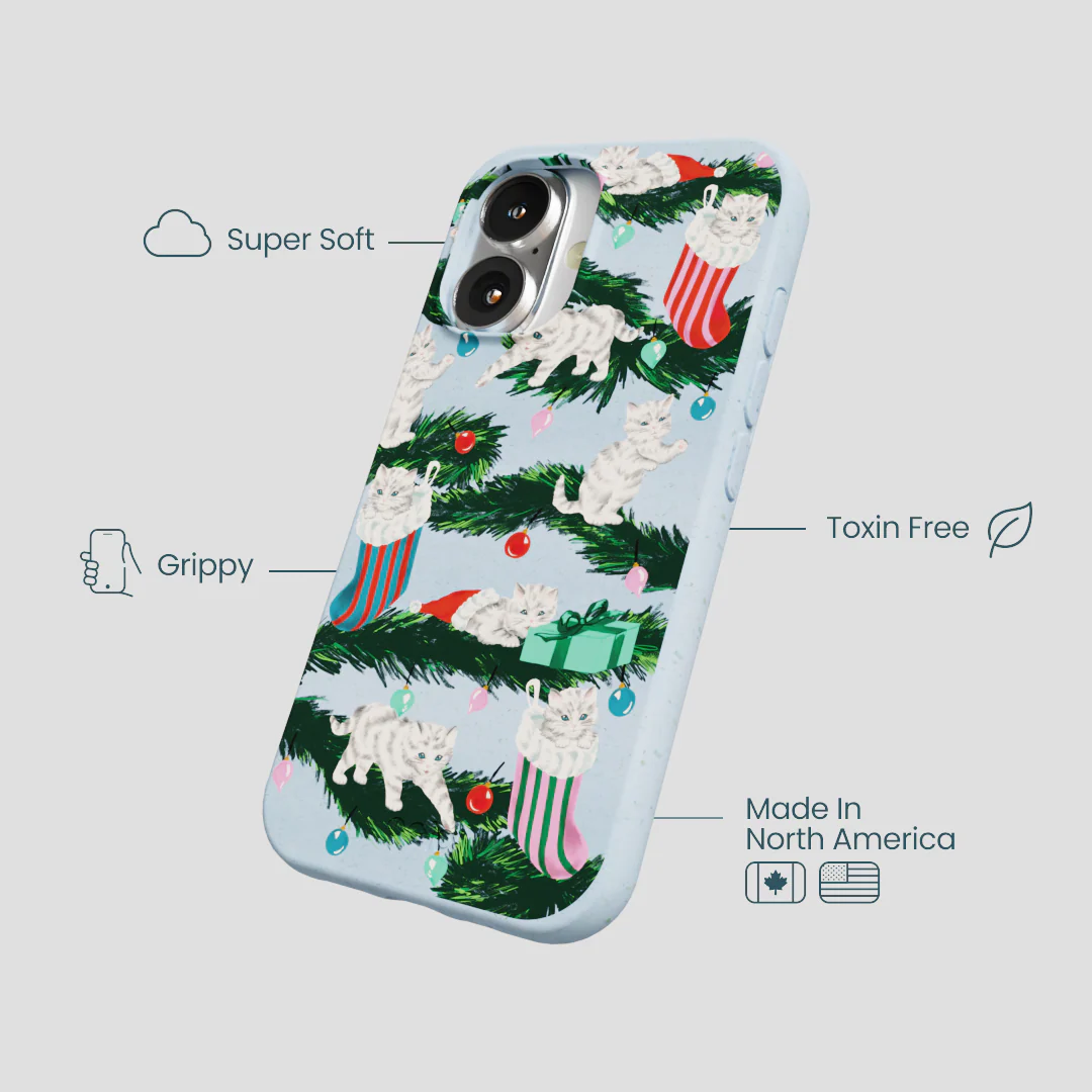 Powder Blue Christmas Kittens iPhone 16 Case - Image 4