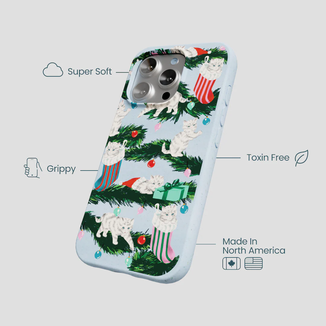 Powder Blue Christmas Kittens iPhone 16 Pro Case - Image 4