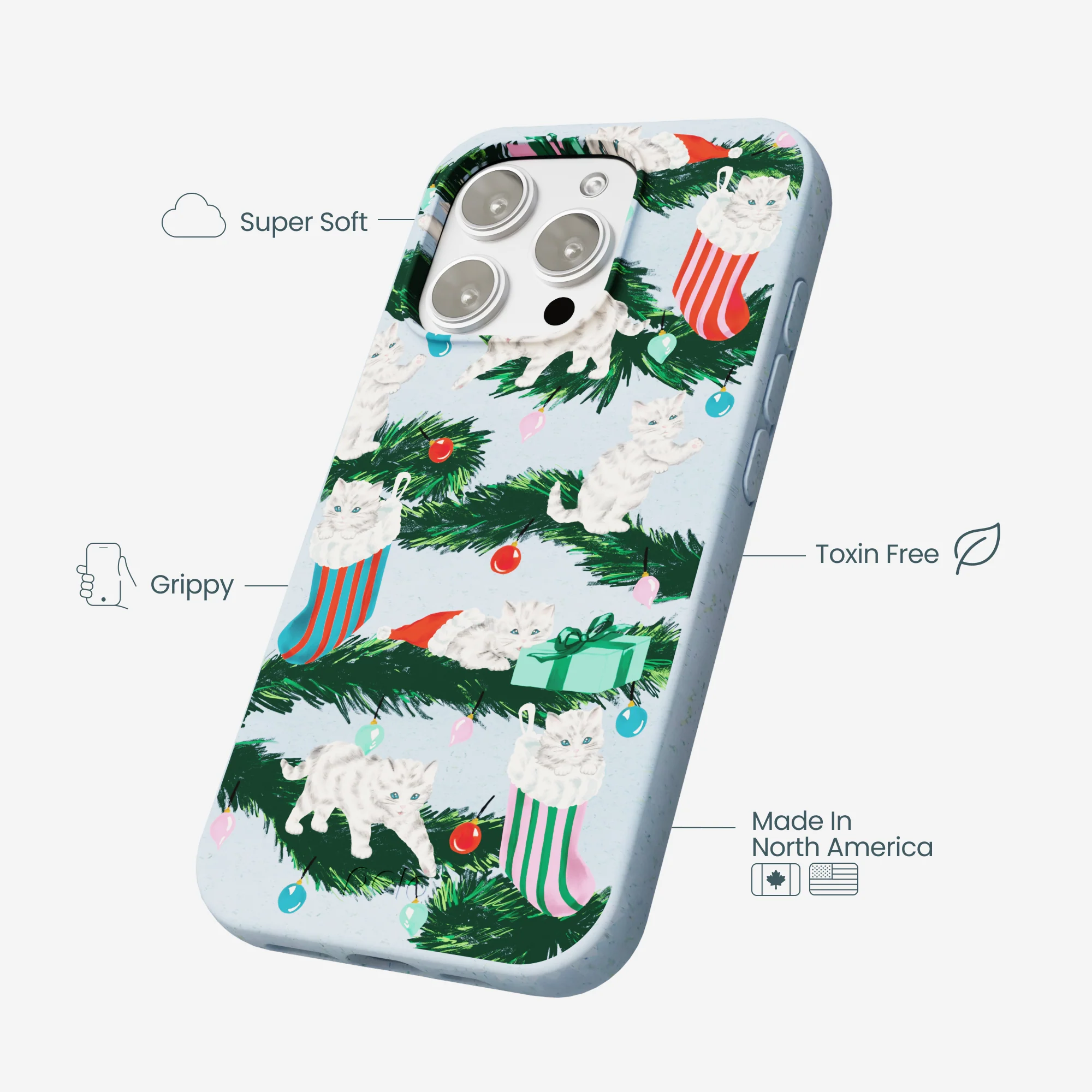 Powder Blue Christmas Kittens iPhone 16 Pro Max Case - Image 4