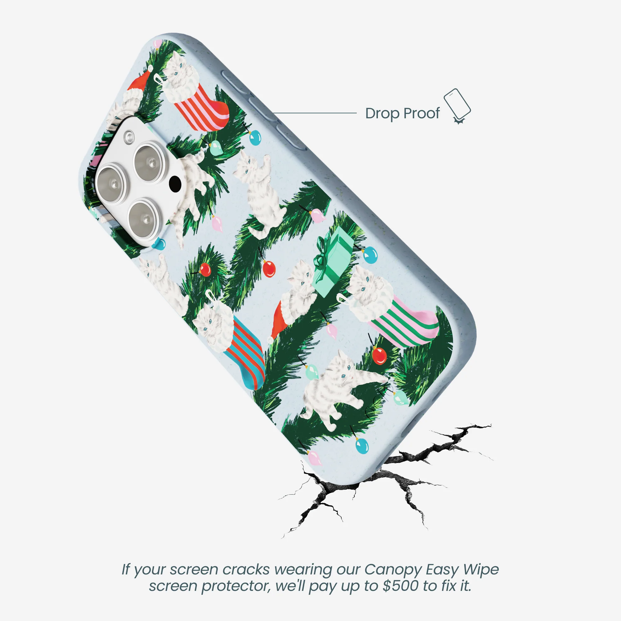 Powder Blue Christmas Kittens iPhone 16 Pro Max Case - Image 5