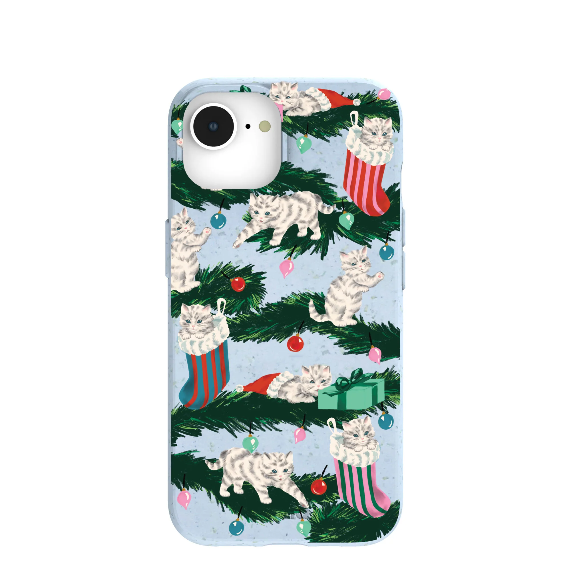 Powder Blue Christmas Kittens iPhone 16e/17e Case