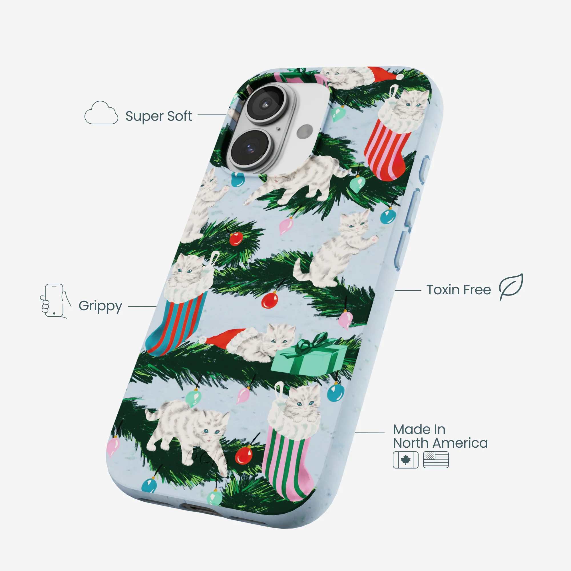 Powder Blue Christmas Kittens iPhone 17 Case - Image 4