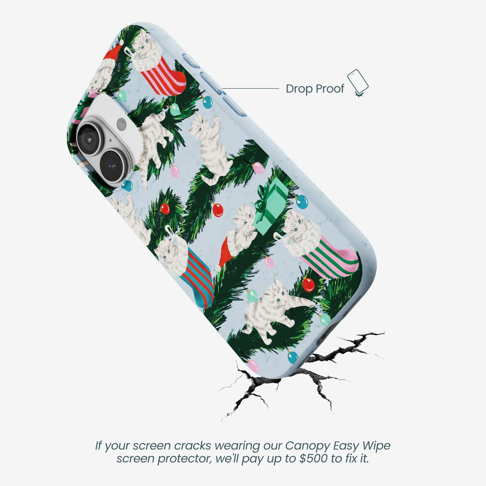 Powder Blue Christmas Kittens iPhone 17 Case - Image 5
