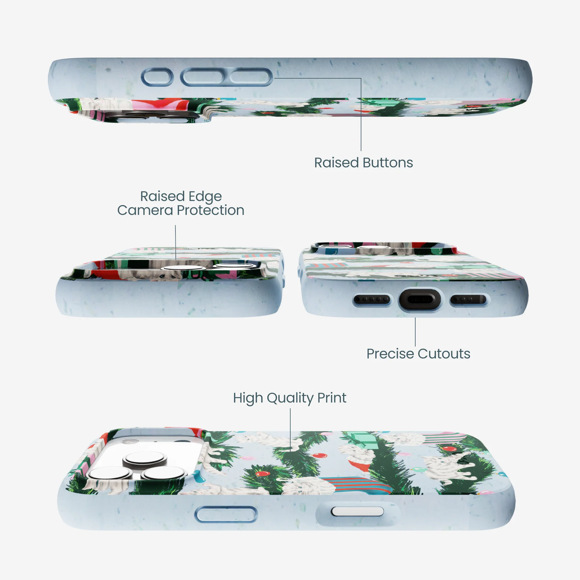 Powder Blue Christmas Kittens iPhone 17 Pro Case - Image 3