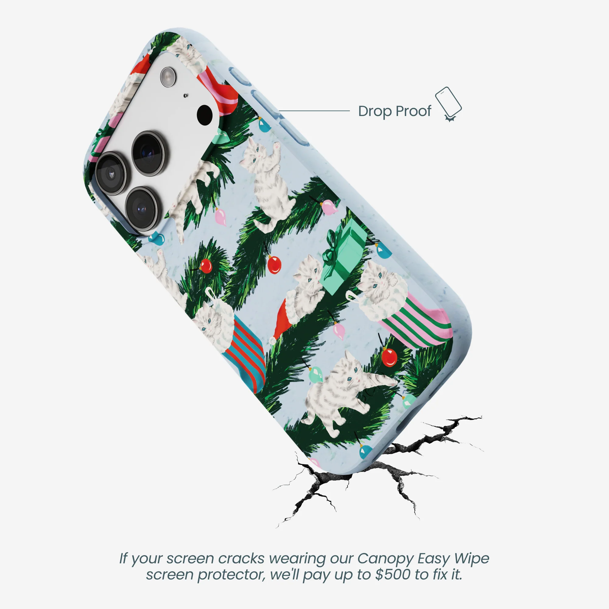 Powder Blue Christmas Kittens iPhone 17 Pro Case - Image 5
