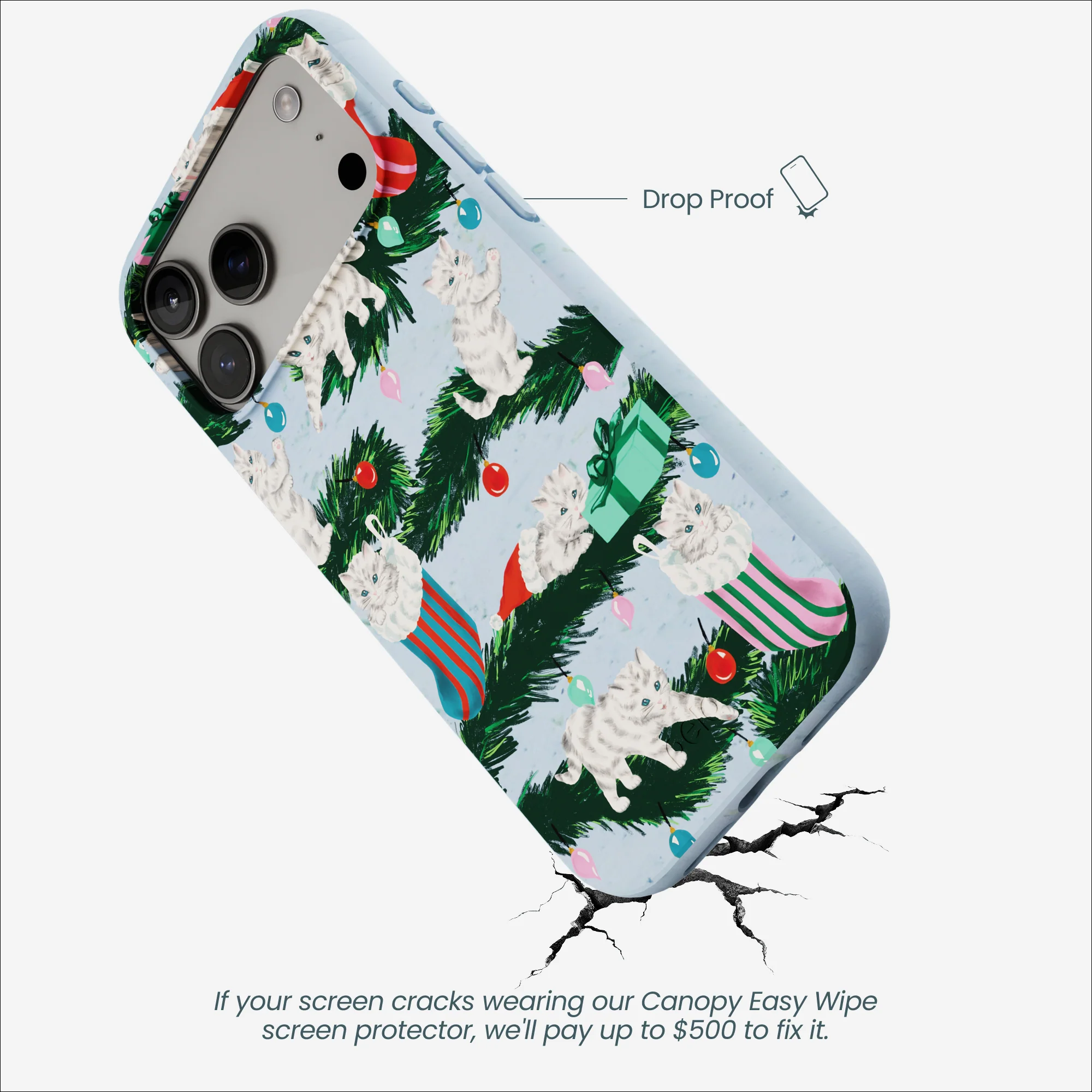 Powder Blue Christmas Kittens iPhone 17 Pro Max Case - Image 5