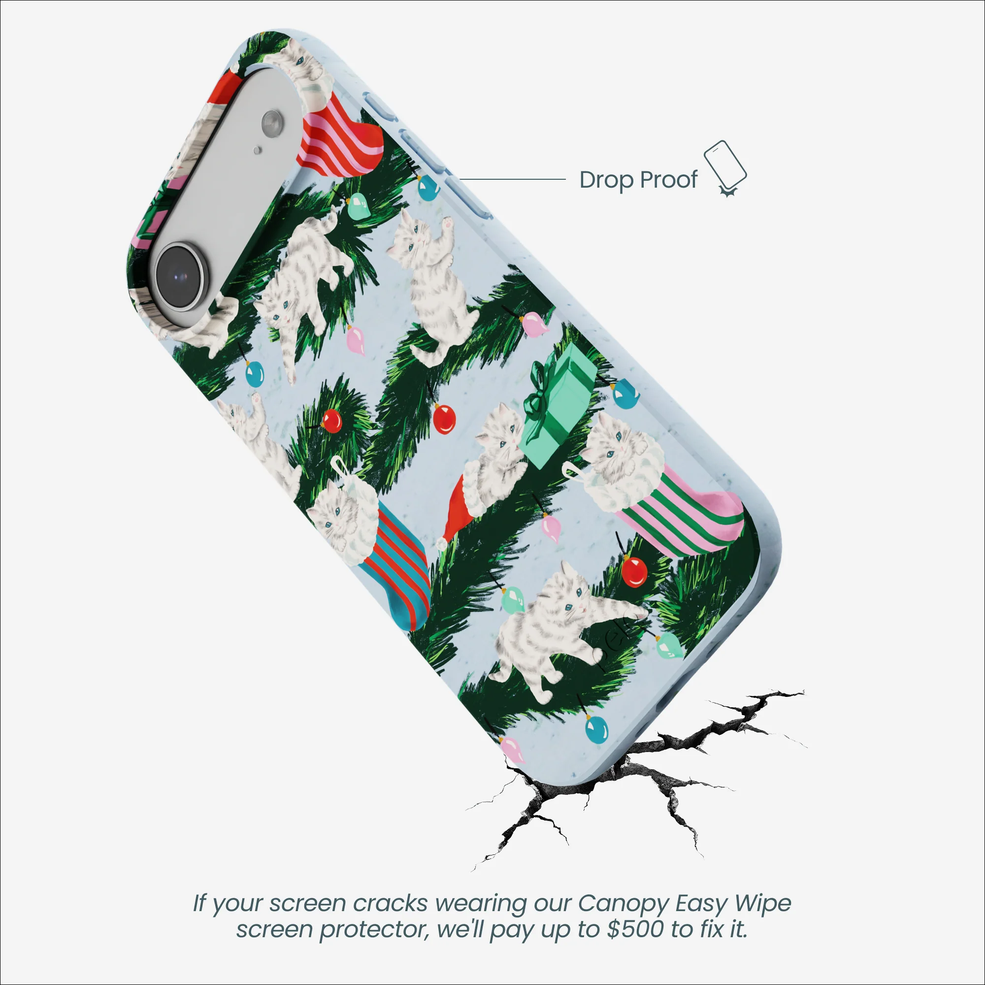 Powder Blue Christmas Kittens iPhone Air Case - Image 5