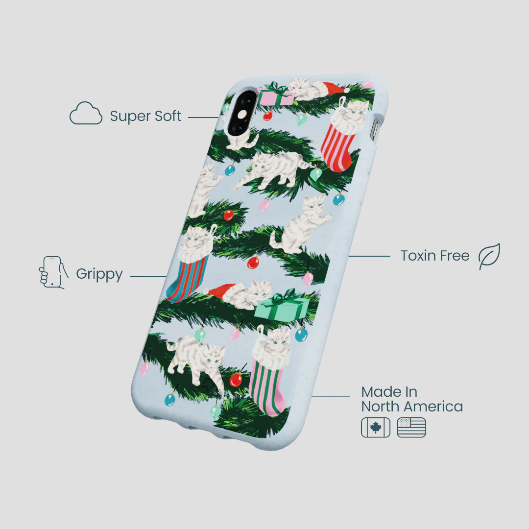 Powder Blue Christmas Kittens iPhone XR Case - Image 4