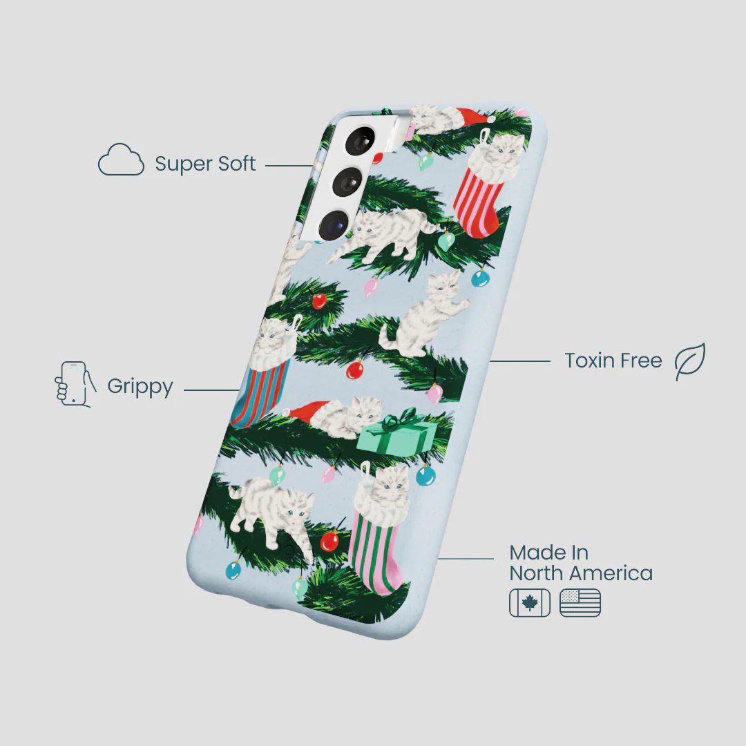 Powder Blue Christmas Kittens Samsung Galaxy S21 Case - Image 4