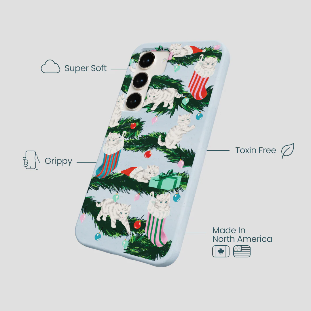 Powder Blue Christmas Kittens Samsung Galaxy S23 Case - Image 4