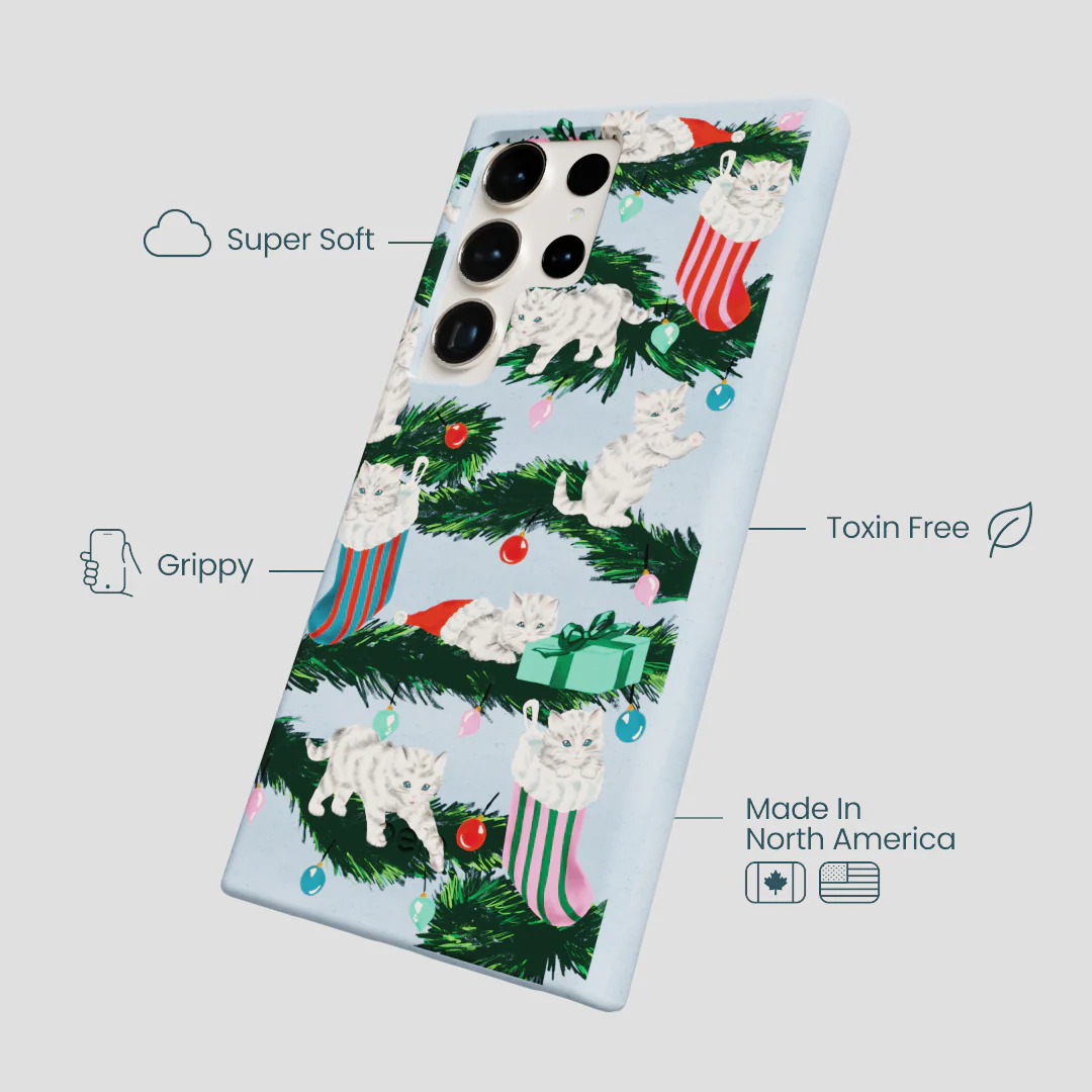 Powder Blue Christmas Kittens Samsung Galaxy S24 Ultra Case - Image 4