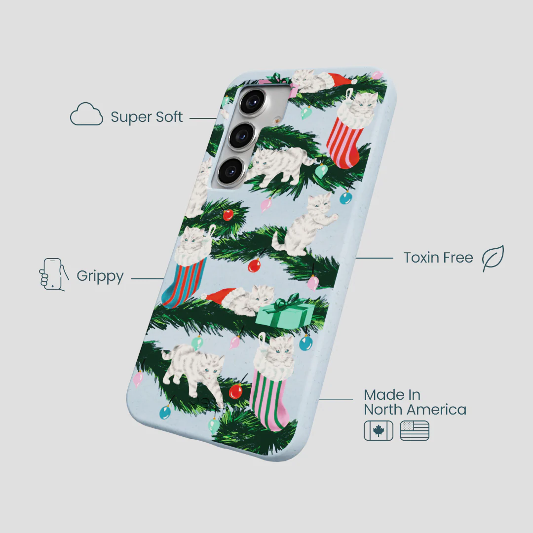 Powder Blue Christmas Kittens Samsung Galaxy S25 Case - Image 4